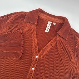 Anthropologie Dolan Left Coast Collection Plisse Button Down Top Burnt Orange XL